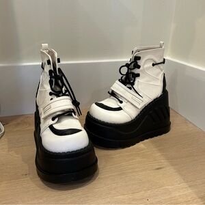 Demonia black and white women’s boots
